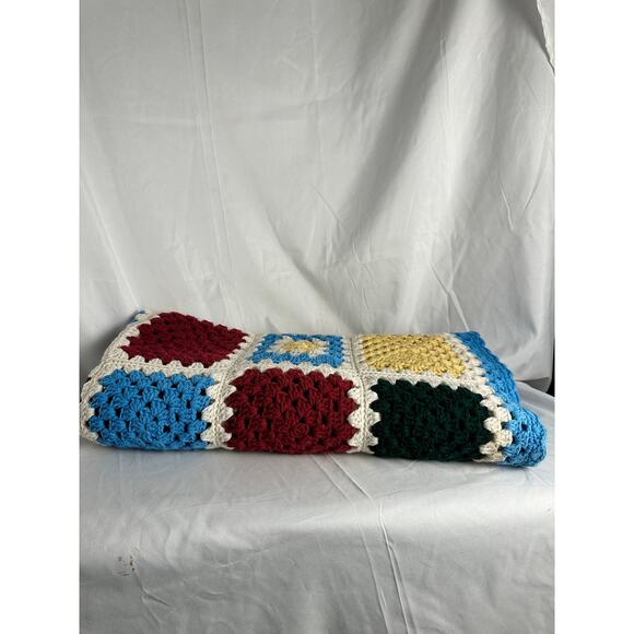 Granny Square Handmade Crocheted Blanket Vintage Blanket 47x57 - Picture 2 of 10